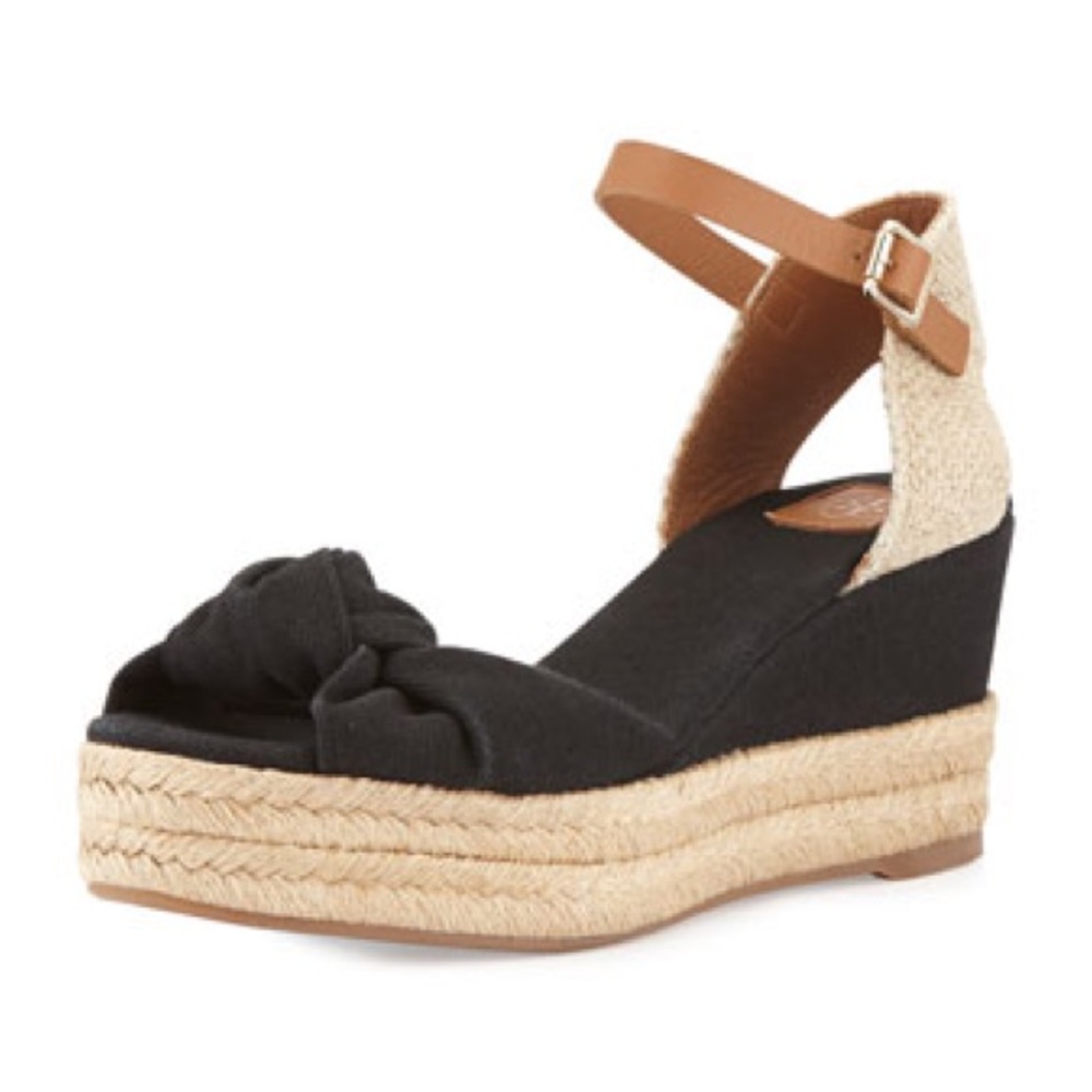 Tory Burch Knotted Bow Wedge Espadrille Platform Sandal.. 3 inches heel.